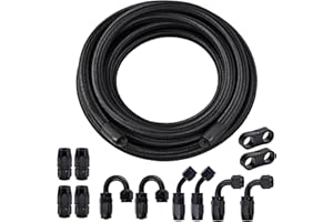 EVIL ENERGY 8AN Fuel Line Kit, 8AN Nylon Braided Fuel Line Hose Fitting Kit CPE 20FT Black