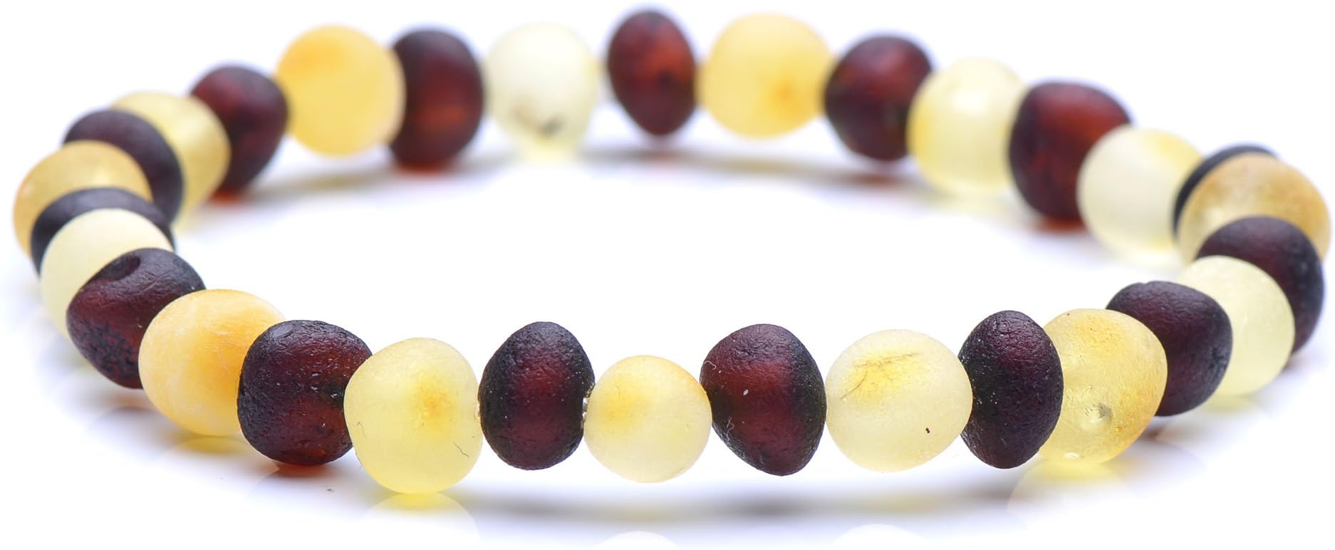 Genuine Amber Unpolished Baroque Bracelet - Natural Amber Jewelry - Baltic Sea Amber Beads Hand-Assembled in Europe - 8.6 Inches - Lemon - Cherry