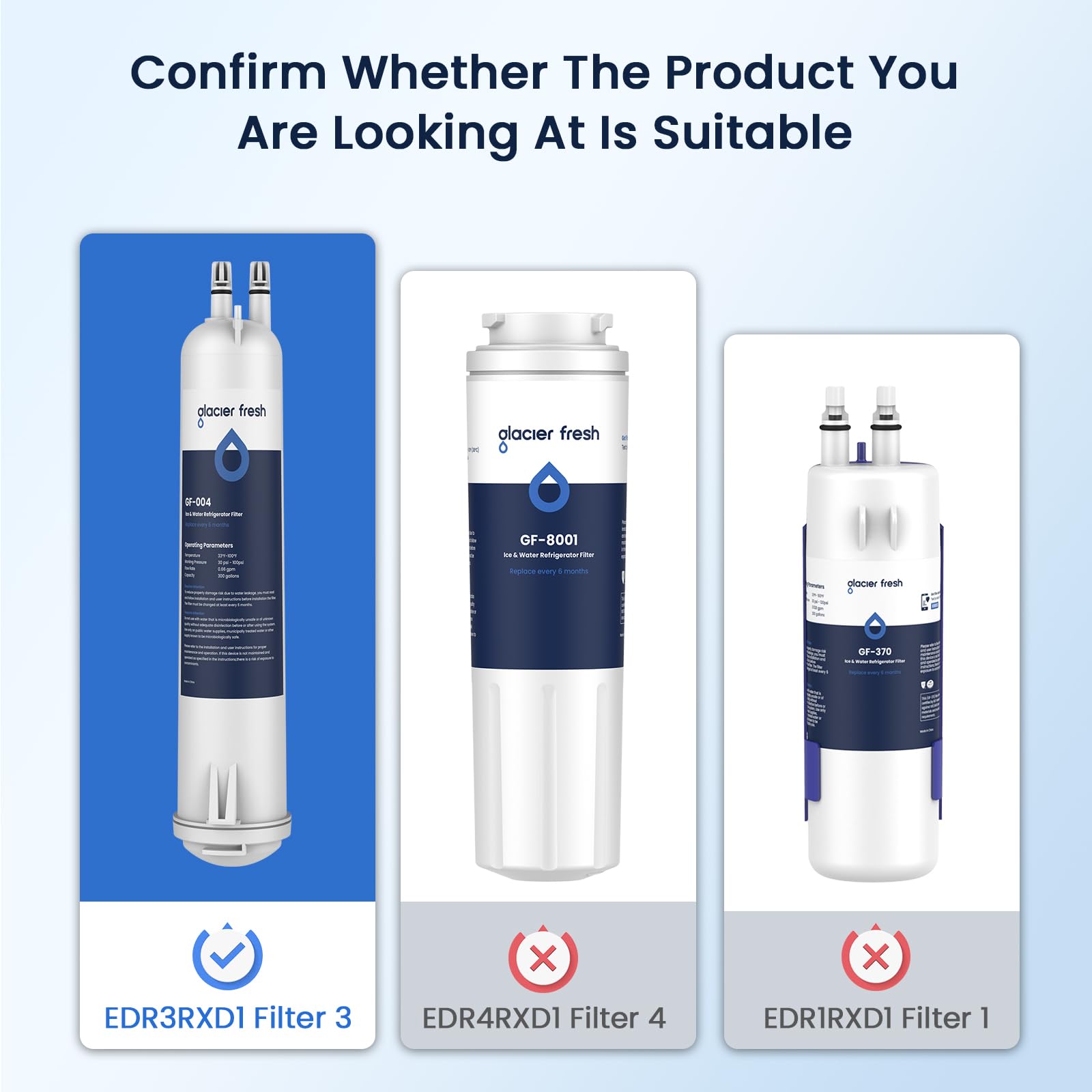 GLACIER FRESH EDR3RXD1 Compatible with 4396841 Refrigerator Water Filter, KAD3RXD1, WHR3RXD1, 4396841, 4396710, Filter 3, 46-9083,46-9030, 9030, 9083 Refrigerator Water Filter, 3 Pack