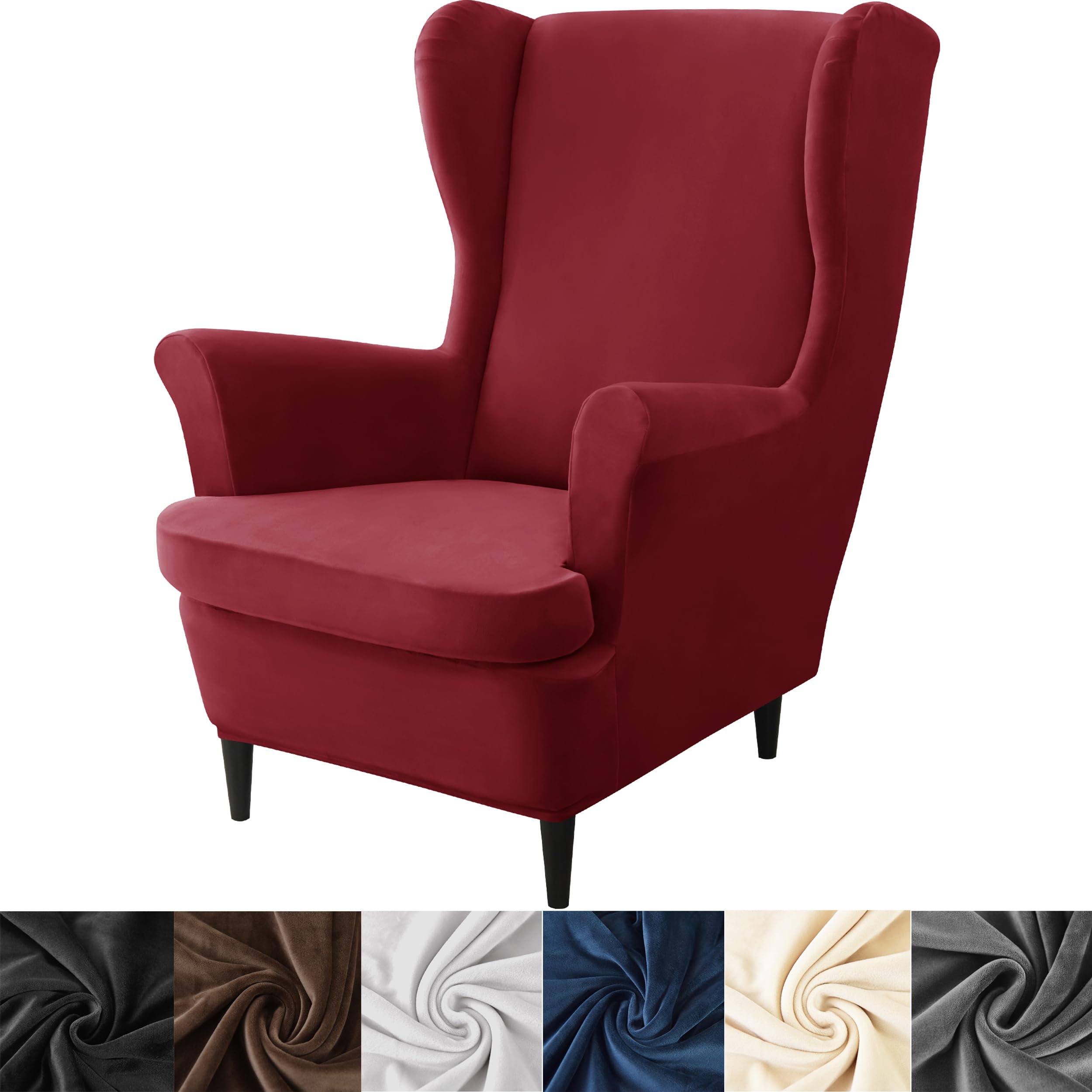 Photo 1 of HFCNMY Wingback Chair Covers, 2 Piece Stretch Velvet Wingback Chair Slipcover-Thick Wing Back Chair Covers with Arms-Wing Chair Slipcover-Wing Back Chair Slipcovers with Elastic Bottom Red