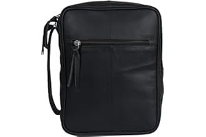 ELIZO Full Grain Italian Leather Bible Cover - Soft Zippered Carrying Case for Men & Women, Church Bag, Book Holder, Religious Gift (Black, Large)