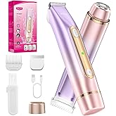 Bikini Trimmer for Women, 2-in-1 Electric Razor for Pubic Hair & Body - Painless Wet/Dry Shaver with IPX7 Waterproof, Rechargeable Cordless Groomer for Legs, Underarm & Face (Mauve)