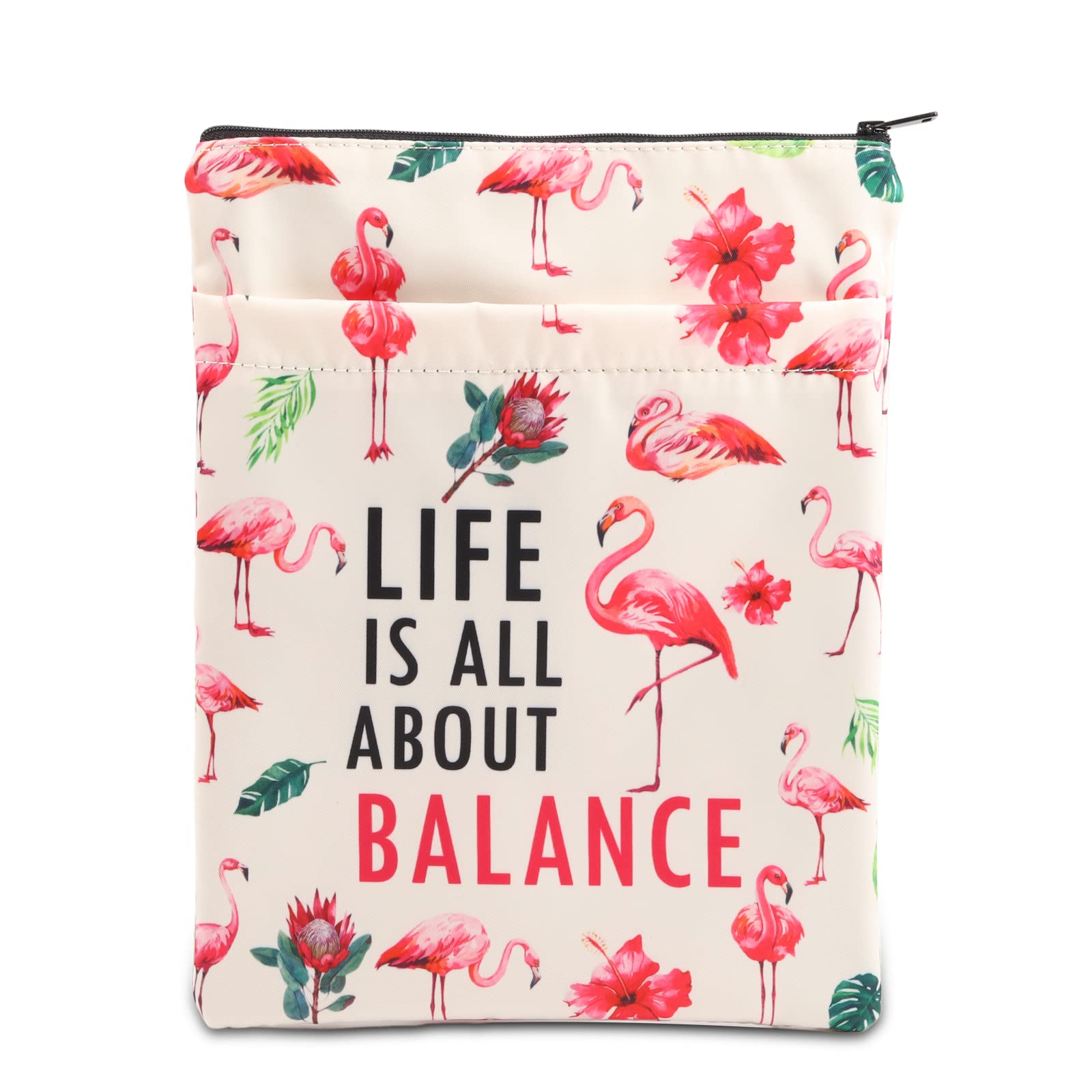 PLITI Flamingo Book Sleeve Flamingo Lover Gift Life is All About Balance Inspirational Quote Book Protector for Animal Lover (Life Balance BSU)