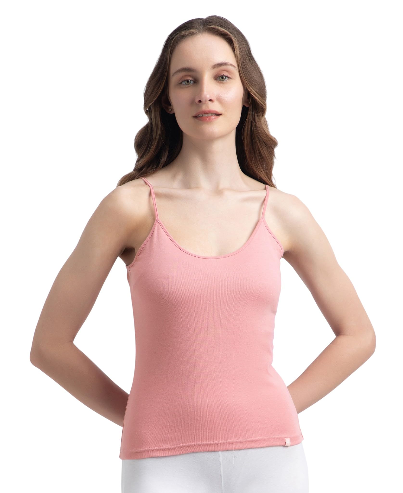 Jockey 1487 Women's Super Combed Cotton Rib Camisole with Adjustable Straps and StayFresh Treatment_Rose_L