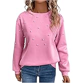Floerns Women's Pearl Beaded Long Sleeve Sweatshirts Drop Shoulder Crewneck Pullover Tops