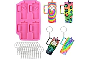 Juome Keychain Resin Molds Silicone for Stanley Cup Tumbler, 4 Pcs Cup Shaped Key Chain Silicone Molds for Epoxy Resin Casting, DIY Keychains Pendant Ornaments Making for Stanley