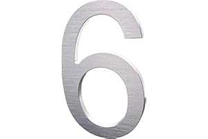 BETLIGHT 6 Inch Modern House Numbers- Premium Aluminum Floating Home Address Number with Exquisite Drawing Process, Silver, Number 6