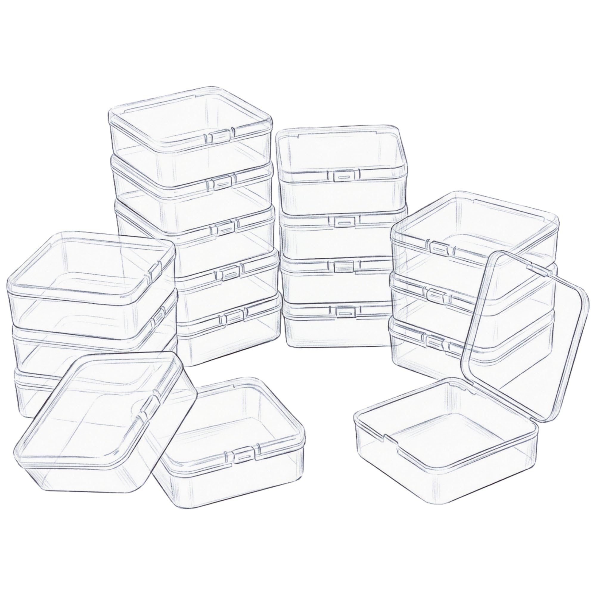 LJY 18 Pack Small Plastic Boxes with Hinged Lid 9.5 x 9.5 x 3.5 cm – Square Small Storage Box for Diamond Art Accessories, Beads, DIY Craft Storage and Hardware Organiser