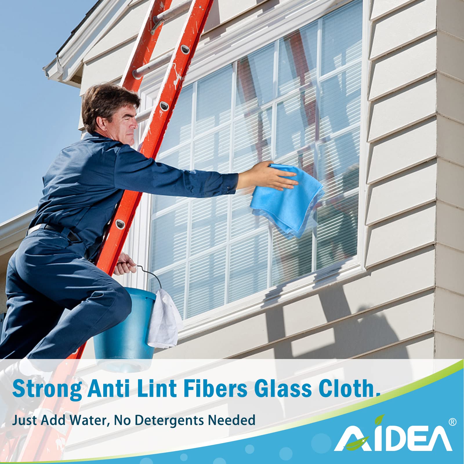 AIDEA Microfiber Glass Cleaning Cloths-8PK, Lint Free Streak Free Cleaning Towels, Quickly Clean Windows, Glass, Mirrors, Windshields, Stainless Steel, Lint-Free Window Cloth Blue-16”×14”