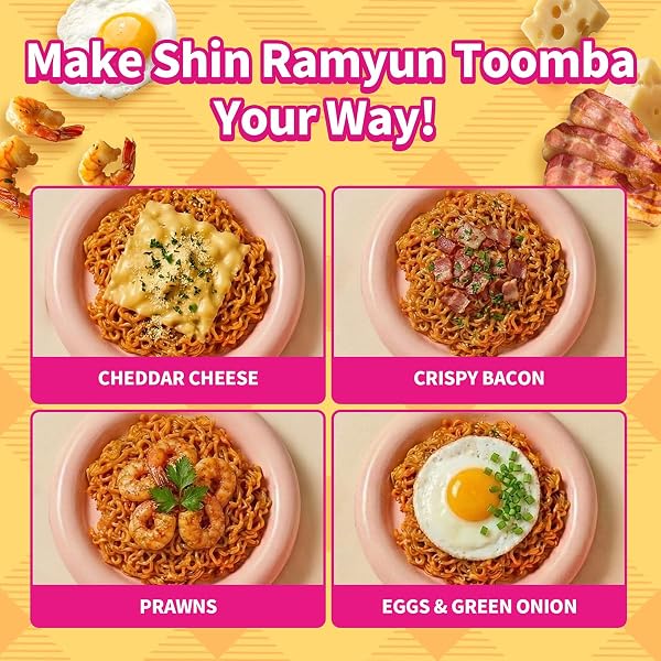 NONGSHIM SHIN RAMYUN TOOMBA NOODLES, CREAMY KOREAN MAC AND CHEESE STYLE NOODLES, GENTLE KICK OF SPICE, KOREAN STIR FRY STYLE INSTANT NOODLES, 4.83 OZ (PACK OF 4), PACKAGING MAY VARY.