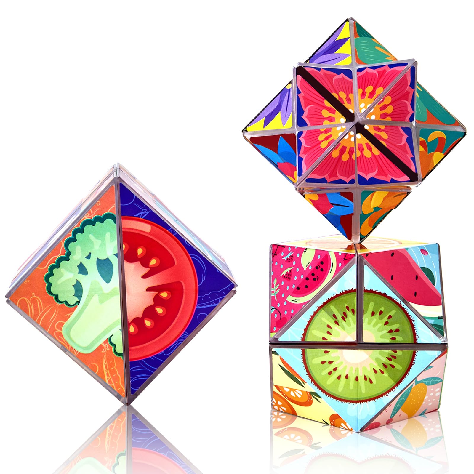 ROXENDA Magic Star Cube Set, 2 in 1 Infinity Cube 3D Transforming Puzzle Toys for Kids, Shape Shift Fidget Toys for Playing (Flower Series)