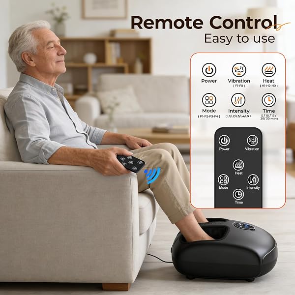 FOOT MASSAGER WITH HEAT, 4 MODES & VIBRATION & COMPRESSION & ROLLING FOR FEET TOES RELIEF, ELECTRIC SHIATSU FOOT MASSAGER WITH REMOTE, FITS UP TO MEN’S SIZE 13, GIFT FOR WOMEN MEN FATHER’S DAY