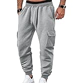 TAFLE Mens Sweatpants Waffle Knit Pants Elastic Waist Drawstring Jogger Sweatpants with Pockets