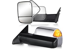 SIZIOM Towing Mirrors for 2009-2018 Dodge Ram 1500, 2010-2018 Ram 2500 3500, 2019-2024 Classic Side Mirrors with Power Heated Turn Signal Light Puddle Lamp Manual Flip Up Pair Set(Chrome)