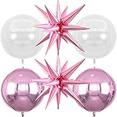 6pcs 22 inch Pink Star Balloons and 4D Large Foil Balloons, Pink Star Balloon Transparent 4D Foil Aluminum Balloon For Birthday Baby Shower Party Wedding Graduation Bridal Shower Valentine's Day Decor