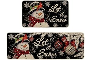 Artoid Mode Black Snowman Let It Snow Snowflake Christmas Kitchen Mats Set of 2, Winter Home Decor Low-Profile Kitchen Rugs for Floor - 17x29 and 17x47 Inch