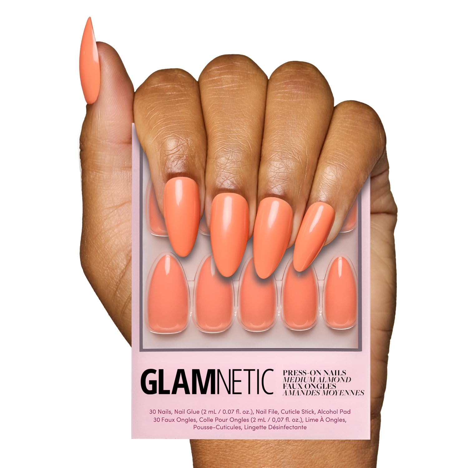 Photo 1 of Glamnetic Press On Nails - Soft Tangerine | Medium Almond Orange, Glossy Bright Fake Nails, Reusable | 15 Sizes - 30 Nail Kit with Glue