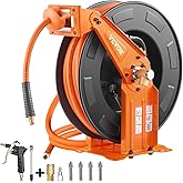 VEVOR Retractable Air Hose Reel with Double Arms, 3/8 IN x 65FT Hybrid Air Hose Max 300PSI, Air Compressor Hose Reel with 5FT Lead in, Ceiling/Wall Mount Heavy Duty Steel Reel for Workshop Garage