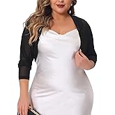 Agnes Orinda Plus Size Mesh Crop Cardigans for Women Long Sleeve Open Front See Through Sheer Bolero Shrug Top