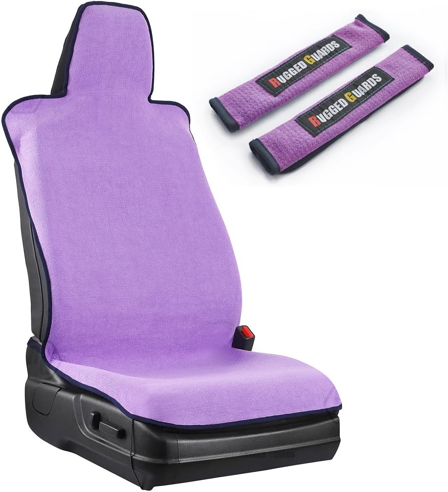 RUGGED GUARDS™ Sport Bucket Seat Cover: Super Absorbent Microfiber - Designed for Workout Enthusiasts Universal-Fit Machine Washable with Carry Bag (1 Seat Cover + 2 Matching Pads, Purple)