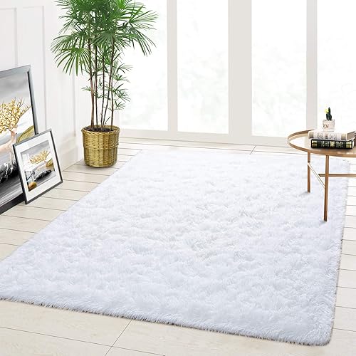 Goffee Ultra Soft Fluffy Area Rugs for Bedroom Living Room, Shaggy Rugs for Kids Boys Baby Room, Modern Furry Rugs Large Floor Carpet for Children Bedroom Dorm Home Decor, 4ft x 5.3ft, White