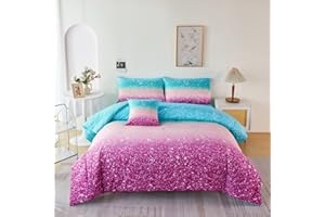 URBONUR 6Pcs Glitter Comforter Set for Girls Twin Size Gradient Tie Dye Purple Blue Bedding Set Comforter with Sheet Set, Ultra Soft and Breathable Kids Bed Set for Teen Girl
