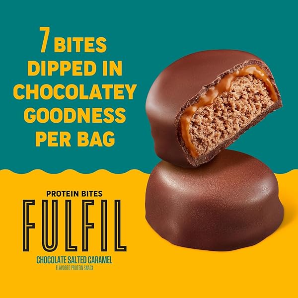 FULFIL PROTEIN SNACK BITES, CHOCOLATE SALTED CARAMEL FLAVORED, GLUTEN FREE WITH 16G PROTEIN PER SERVING, 7 BITES PER BAG (10 BAGS)