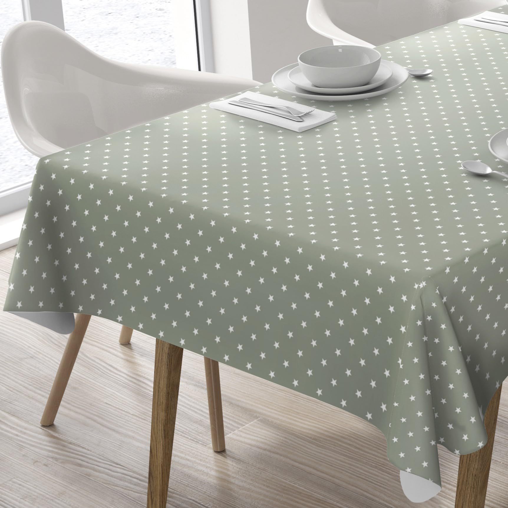 Home Direct Rectangular Oilcloth PVC Wipe Clean Tablecloth Table Cover 140cm x 180cm 55x70 Stars Sage Green