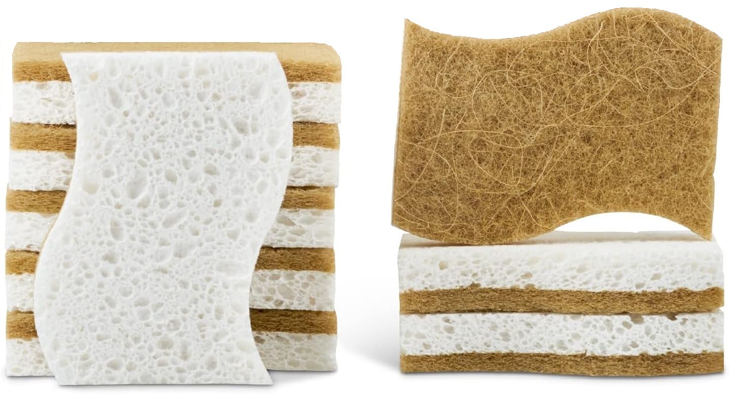 DimBull Pack of 15 Biodegradable Natural Cleaning Sponge - Compostable Cellulose & Coconut Fibre Dish Scrubber Sponge - Eco-Friendly Sponges.