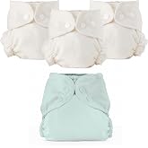 Esembly Cloth Diaper Set - 3 Inners &amp; 1 Outer - Mist, Size 1 (7-17lbs) | 3 Organic Cotton Absorbent Inners, 1 Waterproof Outer Diaper Cover, Reusable &amp; Washable, Snap Closure