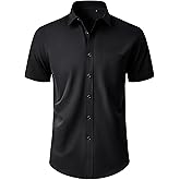 Alimens & Gentle Mens Short Sleeve Dress Shirt Wrinkle Free Wedding Business Casual Summer Button Down Shirt with Pocket