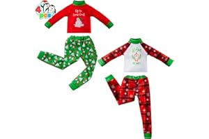 JOYIN 4 Pcs Christmas Elf Doll Sweaters Santa Snowman Pajamas Green Red for Holiday Decoration