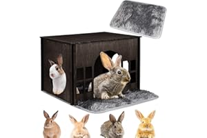 WHEARTED Large Rabbit Hideout, Rabbit Houses and Hideouts, Wooden Bunny House and Hideouts, Bunny Castle with Multiple Windows, Chinchilla and Guinea Pigs Hut Hideout