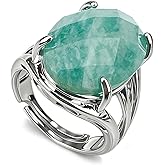 ZILENIU Amethyst Rings, Natural Oval Shape Gemstone Birthstone Rings Spiritual Jewelry, Healing Reiki Purple Crystal Rings for Women