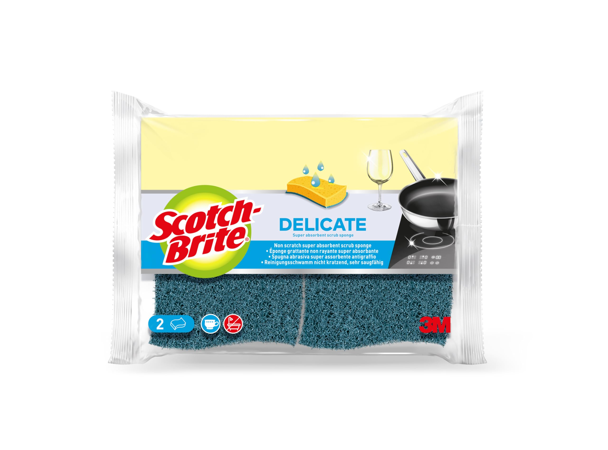 Scotch-Brite Delicate, Non-Scratch Natural Fibre Dish Sponges, 2 per Pack - Highly Absorbent - for Kitchen and Household - Gentle on Uncoated Cookware and Glass