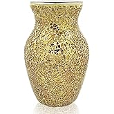 JASMODAAURA Tempered Mosaic Glass Vase 7.8inch (Gold)