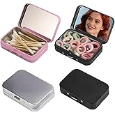 LIGHUFEIC 4Pcs Qtip Holder Hair Tie Containers with Mirror,Travel Cotton Swab Holder Flosser Dispenser,Small Travel Containers for for Travel, Dates,Dinners and Hotels(2 Black, 1 Silver, 1 Pink)