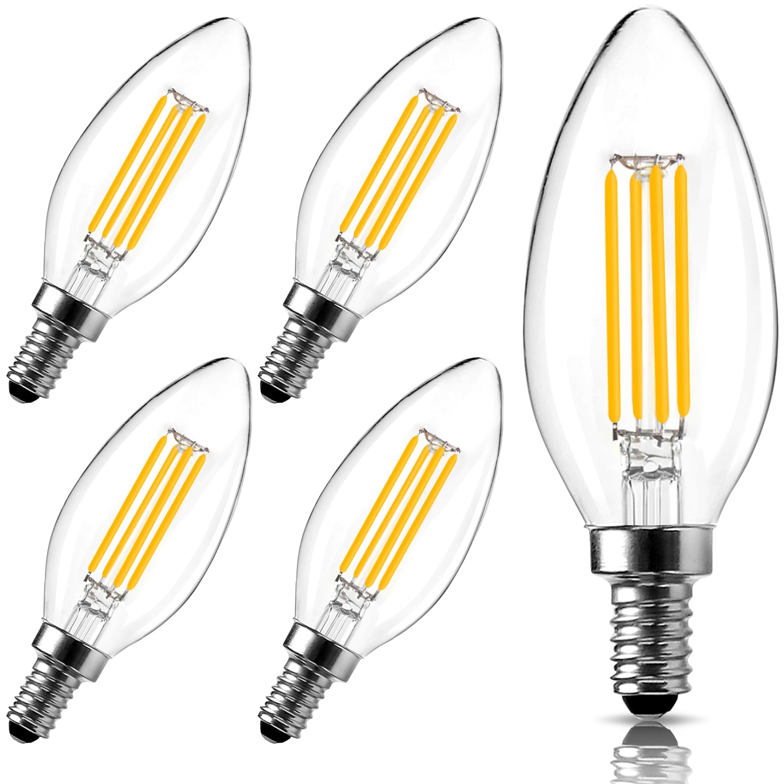 LangPlus+ 5 Pack 6W C35 LED Candle Light Bulb, Dimmable E14 Small Edison Screw Chandelier Bulbs, 2700K Warm White LED Vintage Candelabra Bulb