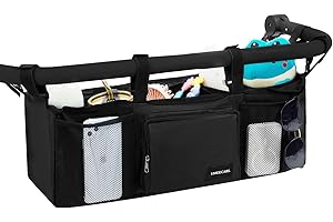 VMEECARL Double Stroller Organizer with 2 Insulated Cup Holders for Bob Duallie Baby Jogger City Mini GT2 Baby Stroller Accessories with Cooler Bottle Bag Large Storage Parent Console Black