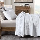 HORIMOTE HOME Quilt Set Queen Size White, Classic Geometric Spots Stitched Pattern, Stone-Washed Microfiber Chic Rustic Look, Ultra Soft Lightweight Quilted Bedspread for All Season, 3 Pieces