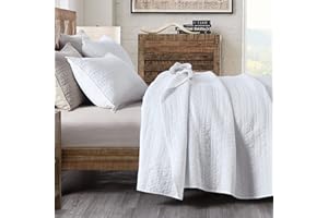 HORIMOTE HOME Quilt Set Queen Size White, Classic Geometric Spots Stitched Pattern, Stone-Washed Microfiber Chic Rustic Look, Ultra Soft Lightweight Quilted Bedspread for All Season, 3 Pieces