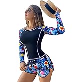 Women's Long Sleeves Rash Guard Athletic Swim Aztec Tankini Sets Swimsuit