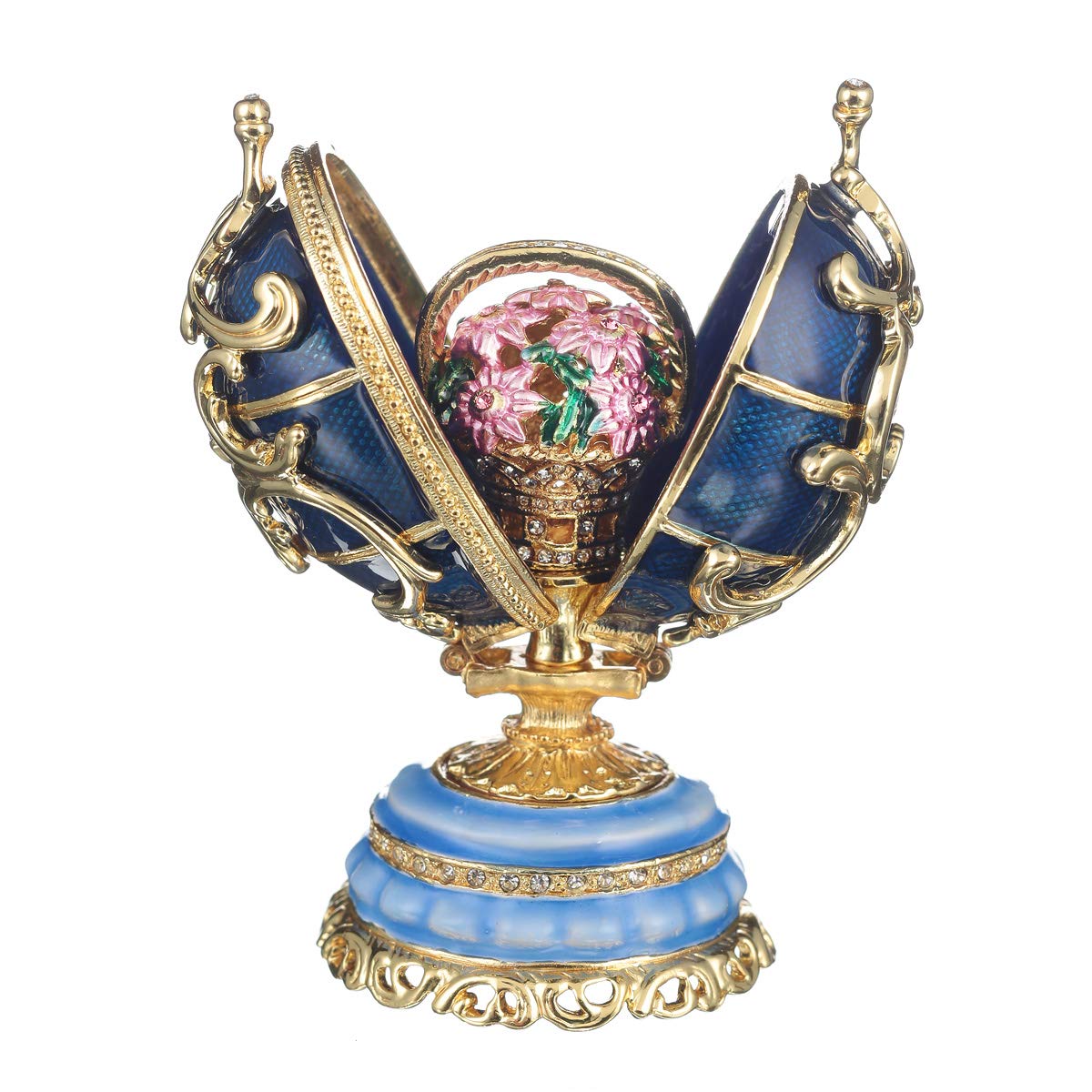 danila-souvenirs Glamorous Style Spring Flowers Easter Egg with Basket of Flowers 8,5 cm blue