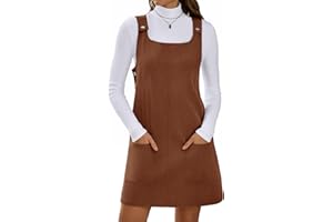 Yousify Womens Corduroy Overall Dress Square Neck A Line Jumper Mini Dresses Casual Sleeveless Rompers with Pockets