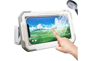 AZATUS Shower Phone Holder Waterproof Wall Mount Adhesive Phone Case 480 Rotation Touchable Anti-Fog High Sensitivity for 4''-7'' Universal Smartphone(White)