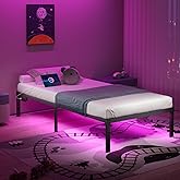 HAVONIZD Twin Bed Frame with LED Lights & Charging Station - 14 Inch Heavy Duty Metal Platform Bed Frame No Box Spring Needed, Easy Assembly, No Noise