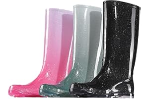 Glitter Womens Rain Boots Tall Rainboots Waterproof Garden Boots Mud Boots Outdoor Rain Shoes for Women/Girls
