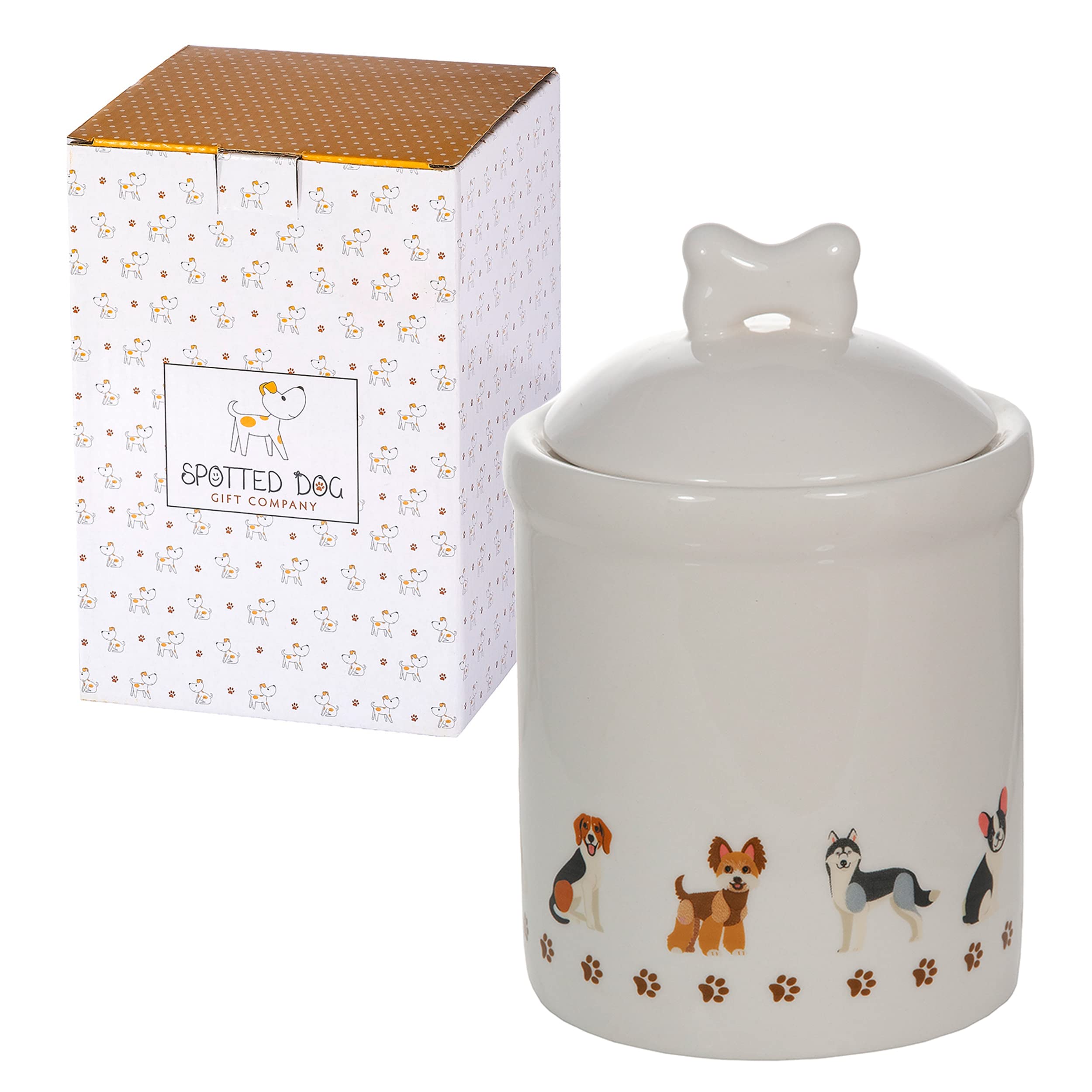 SPOTTED DOG GIFT COMPANY Ceramic Storage Jar with Lid, Cute Kitchen Canister Pet Food Container, Dog Treat Jar, Animal Themed Kitchen Decor Accessories, Gifts for Dog Lovers - 1L
