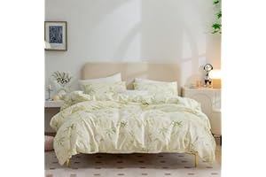 COTTONLIFE Floral Cotton Duvet Cover Queen, 100% Cotton 3 Pieces Queen Floral Bedding Sets for Girls, Purple Yellow Floral Chic Garden Style Floral Pattern Printed Duvet Floral Cover Queen with Zipper Closure