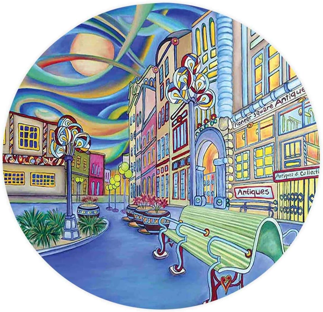 SoSung Elastic Edged Polyester Fitted Table Cover Abstract Home Decor Seattle Downtown Modern City Art Oil Painting Effect,Fits up Diameter 36